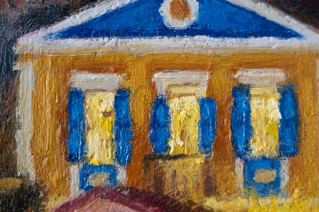  A traditional house in “A Night in Symi” oil painting.