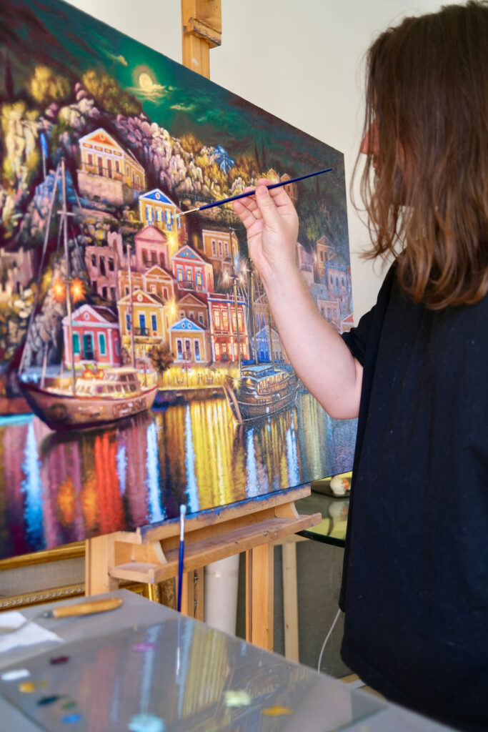  Me painting “A Night in Symi”