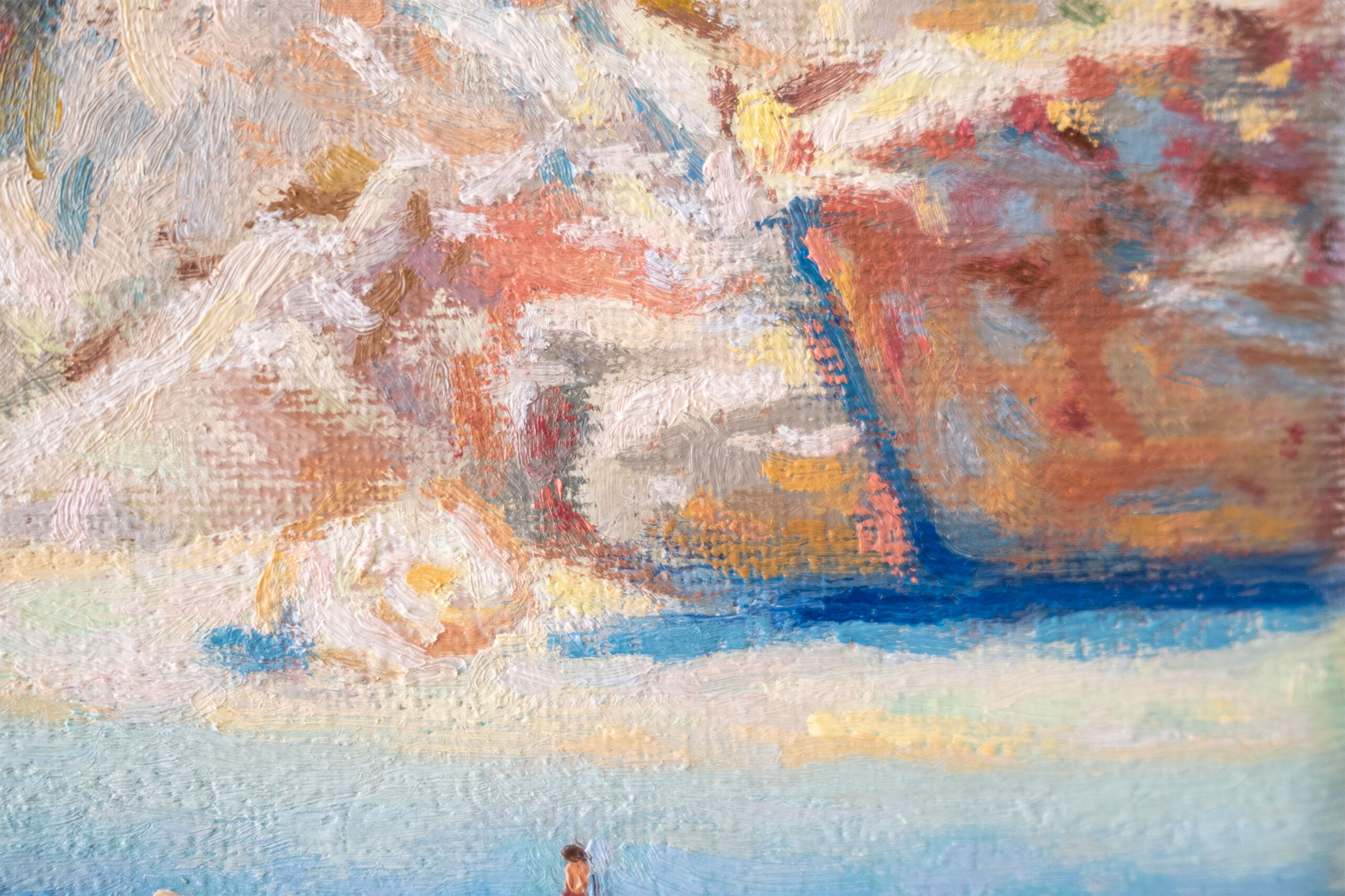 Closeup of Zachary Zorbas' sailing in Lefkada oil painting