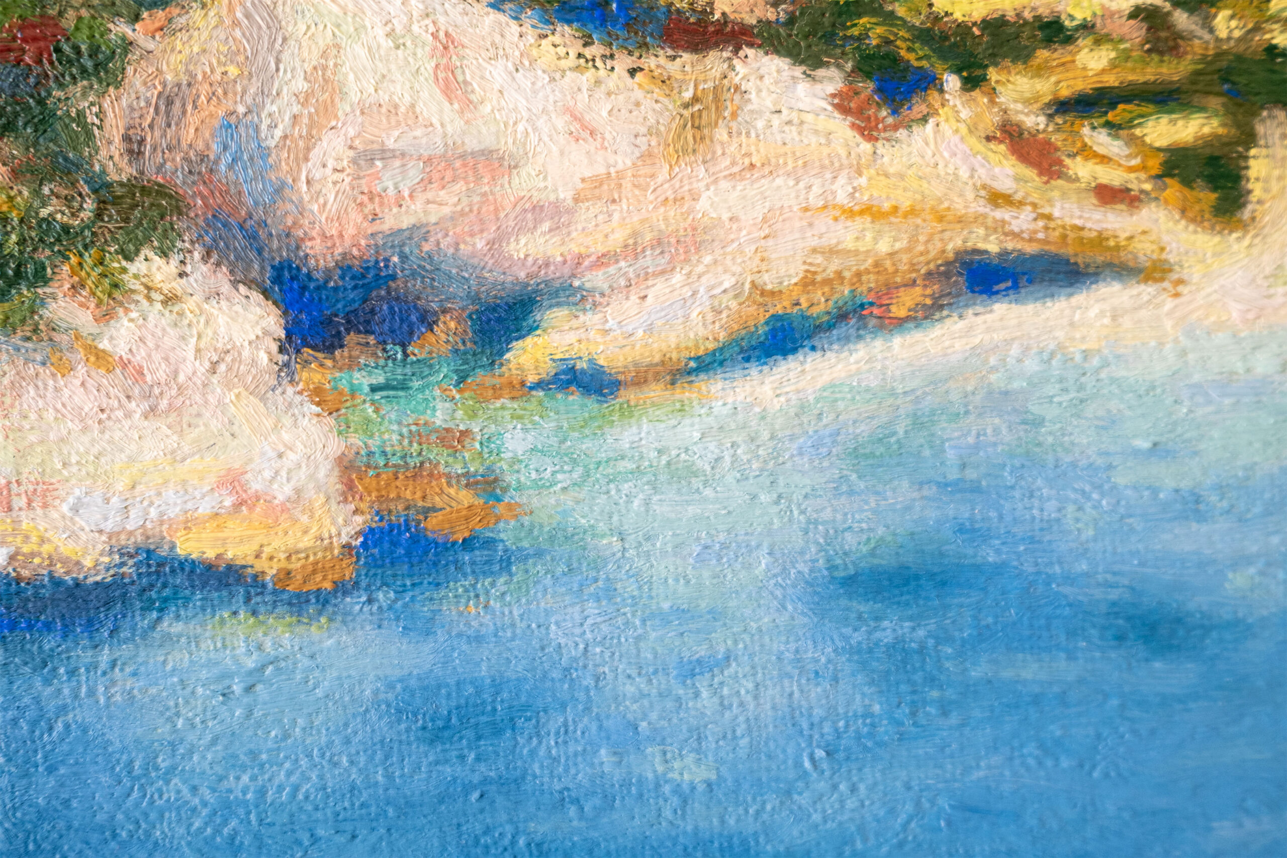 Zachary Zorbas' closeup of sailing in Lefkada oil painting