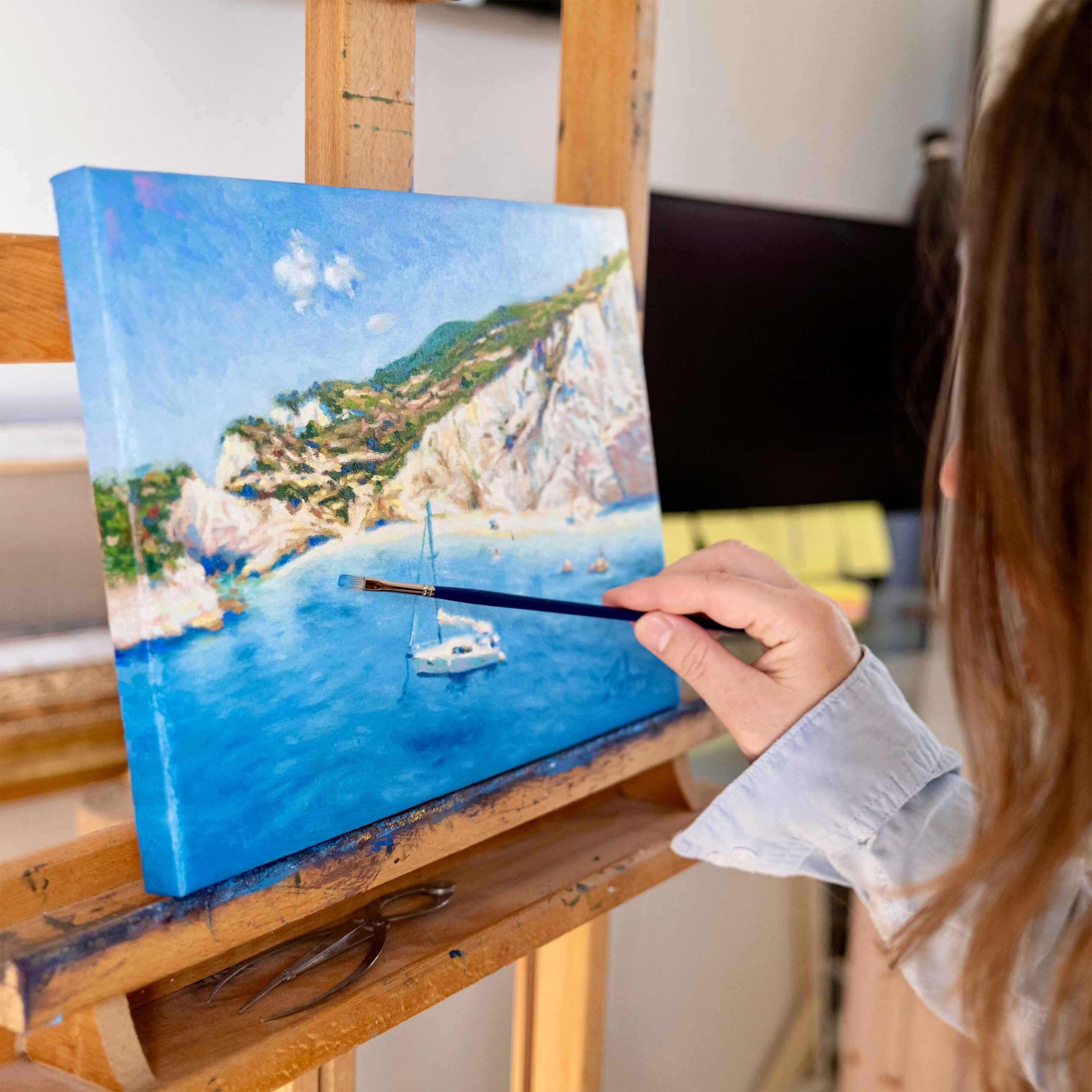 Zachary Zorbas' sailing in Lefkada oil painting